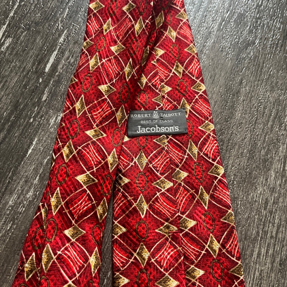 Vintage Robert Talbott Best of Class Necktie Red Gold Diamond Geometric Mens Tie